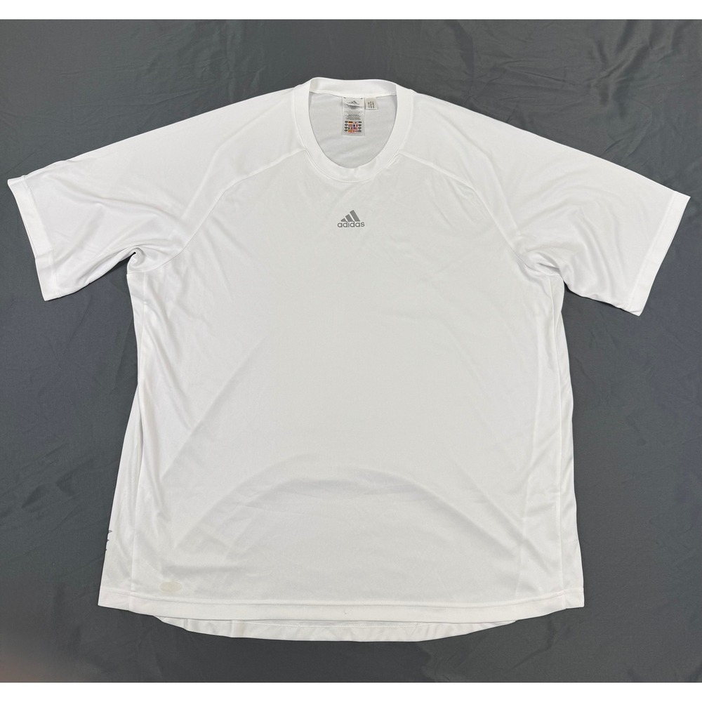 Adidas Mens White Performance T-Shirt Vintage 2005 Raglan 2XL Y2K